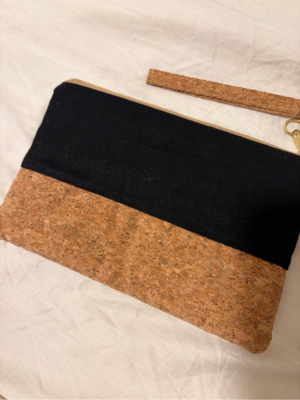 Black and Cork Wristlet Clutch - Minimal Women's Bag - Picture 2 of 3